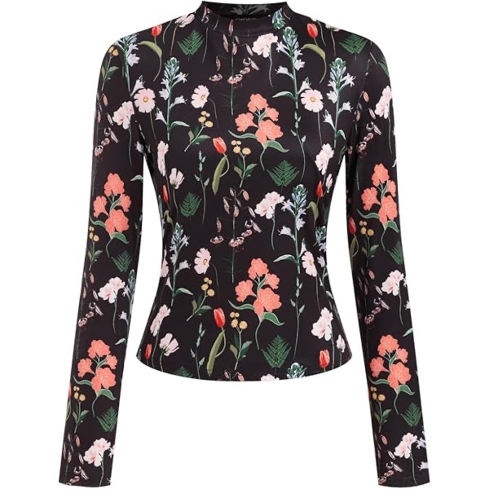 Cider Black Floral Print Top Small